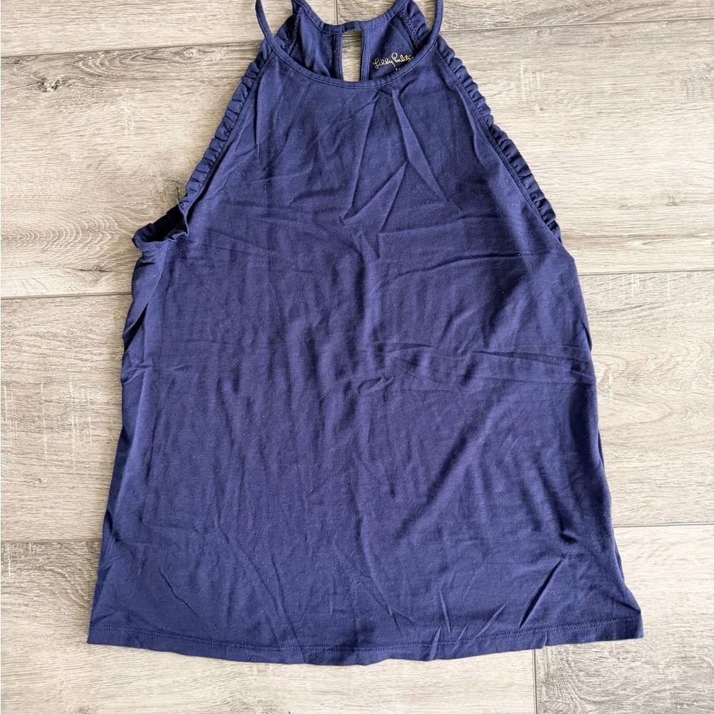 Lilly Pulitzer Deep Navy Halter Tank with Ruffle Trim